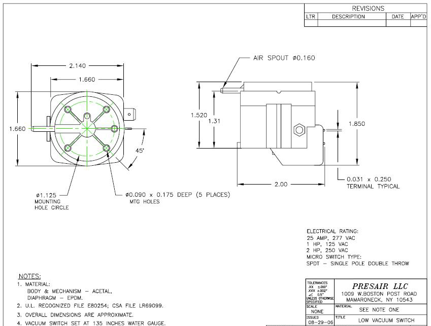 Standard Pressure Switch Drawing