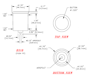 B318 Hard Push Button Actuator Dimensions